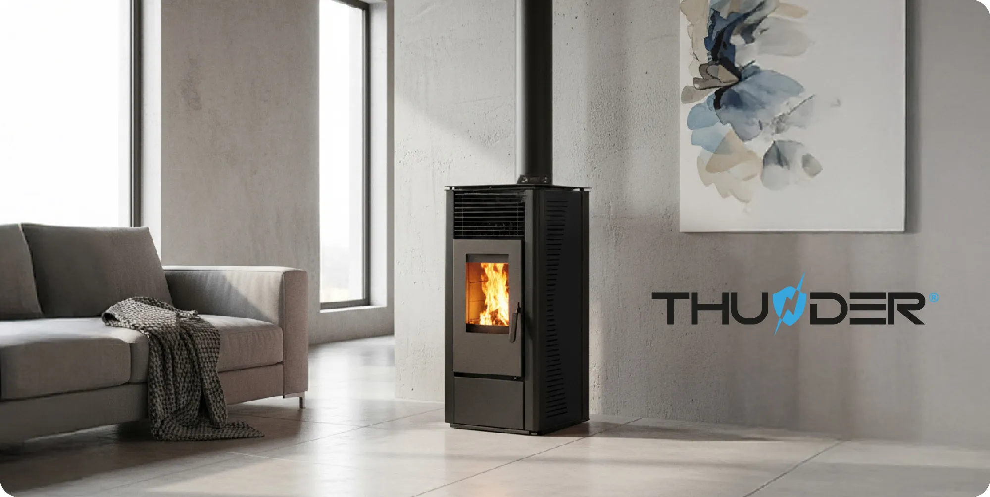 Laisvai stovintis peleto krosnis 12kW – THUNDER ARIA-BLACK