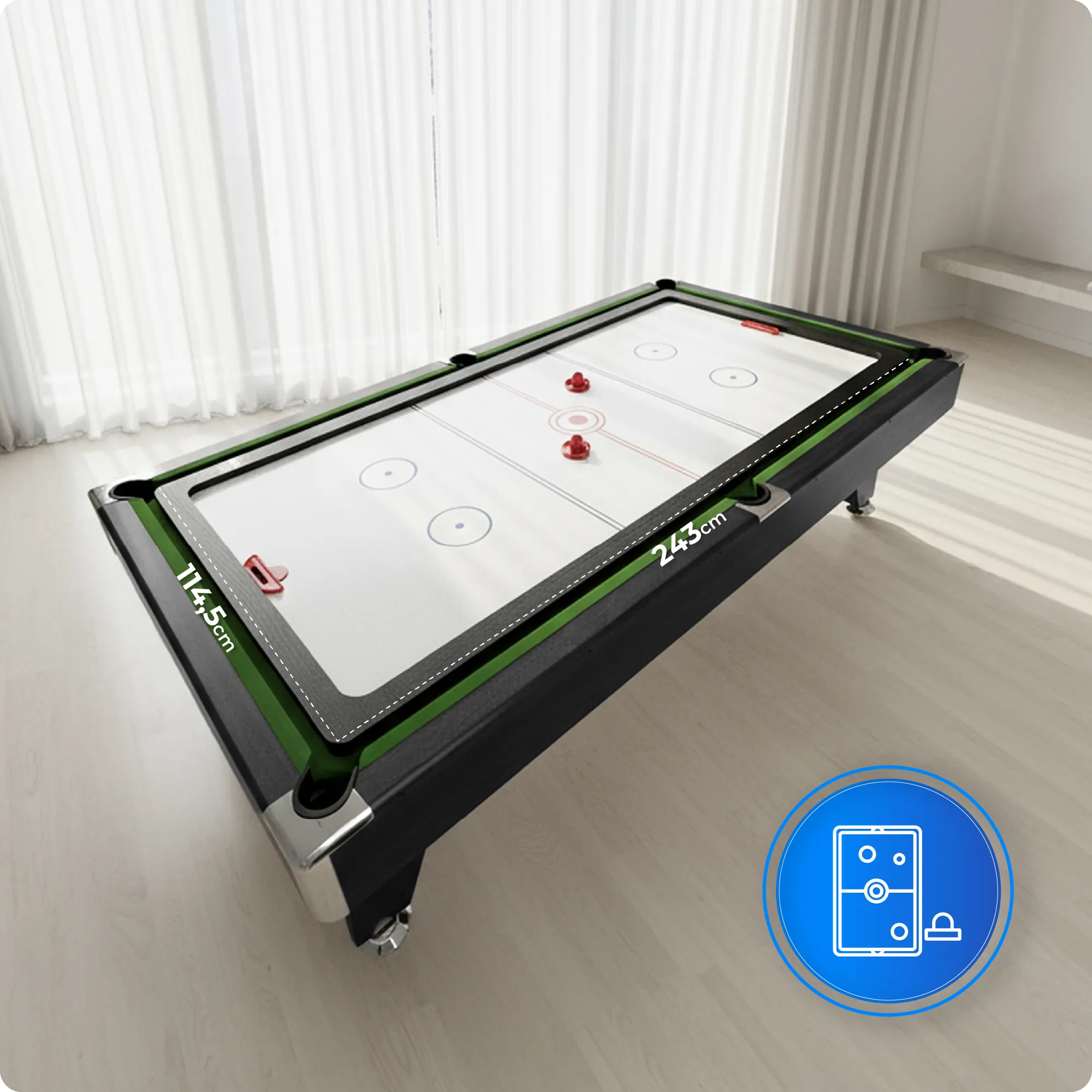 Biliardo stalo BOLD-BLACK-9FT-HOCEKY-PING dangalės matmenys