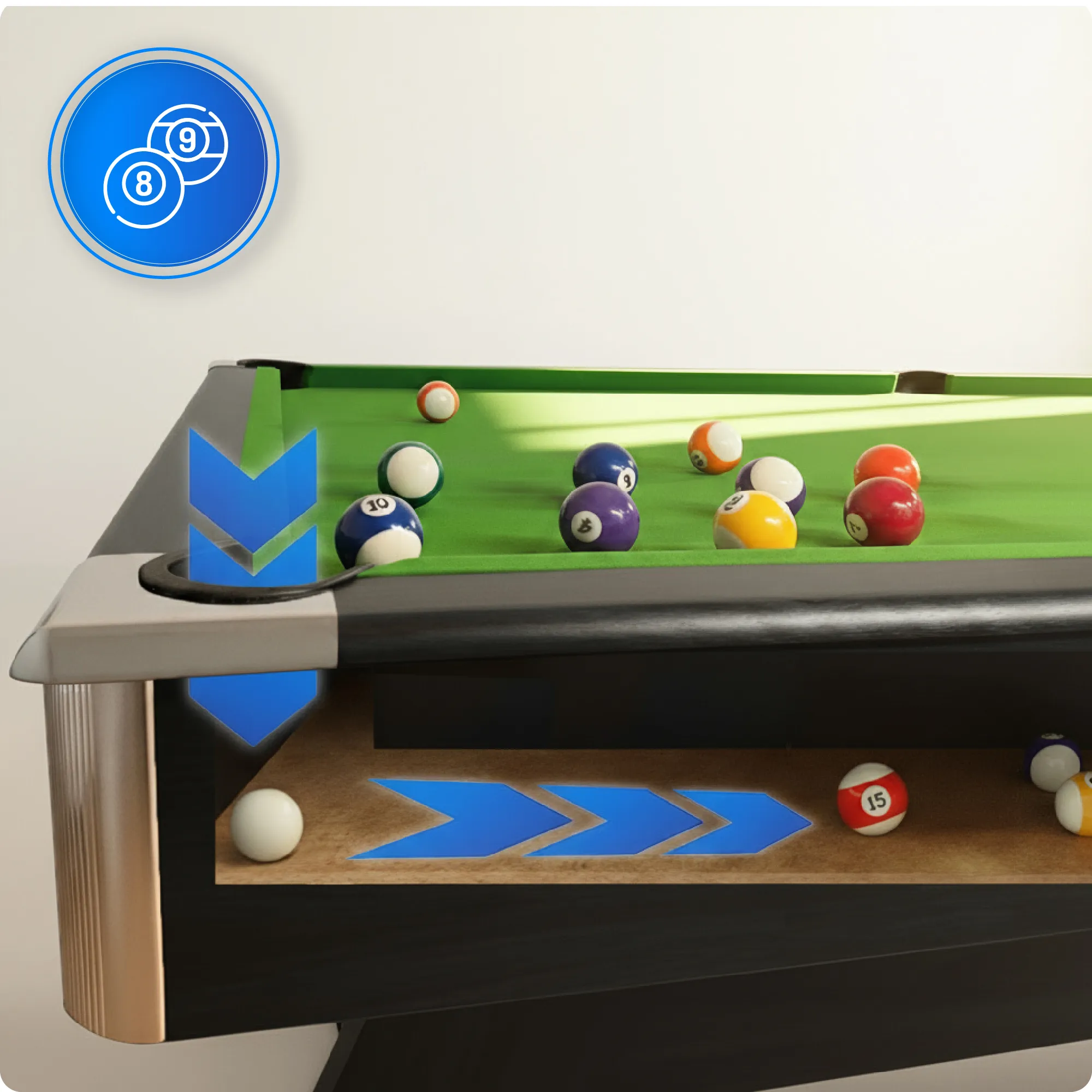 Biliardo stalo BOLD-BLACK-8FT komplektacija