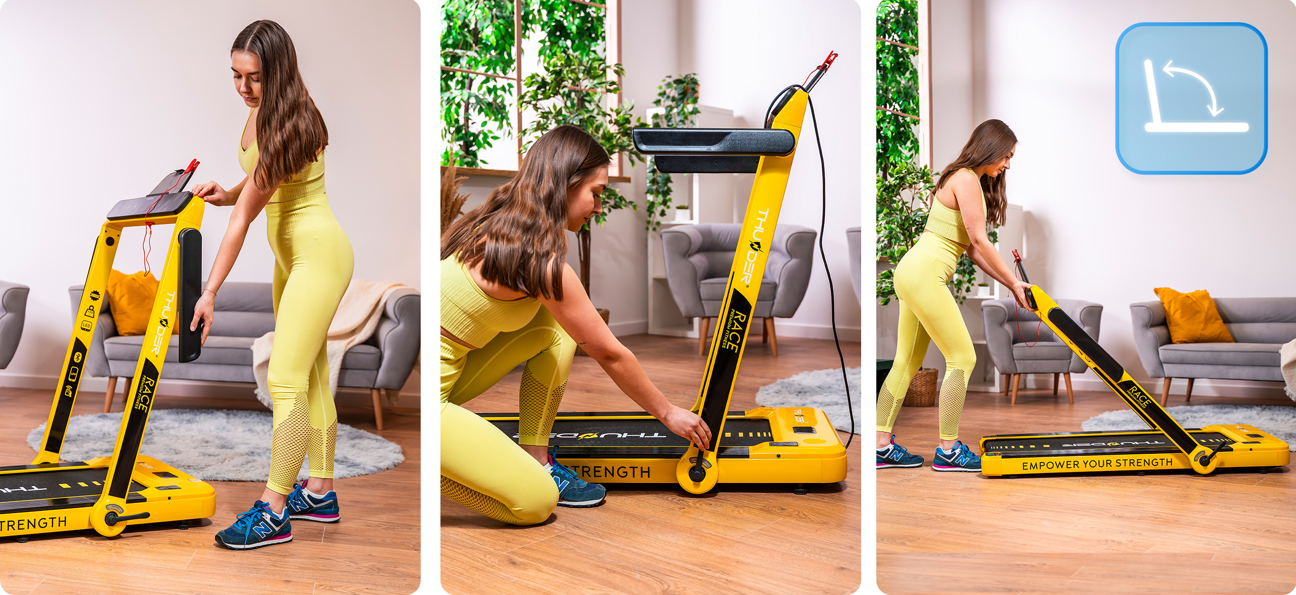 Złożona bieżnia Thunder RACE w niewielkiej przestrzeni