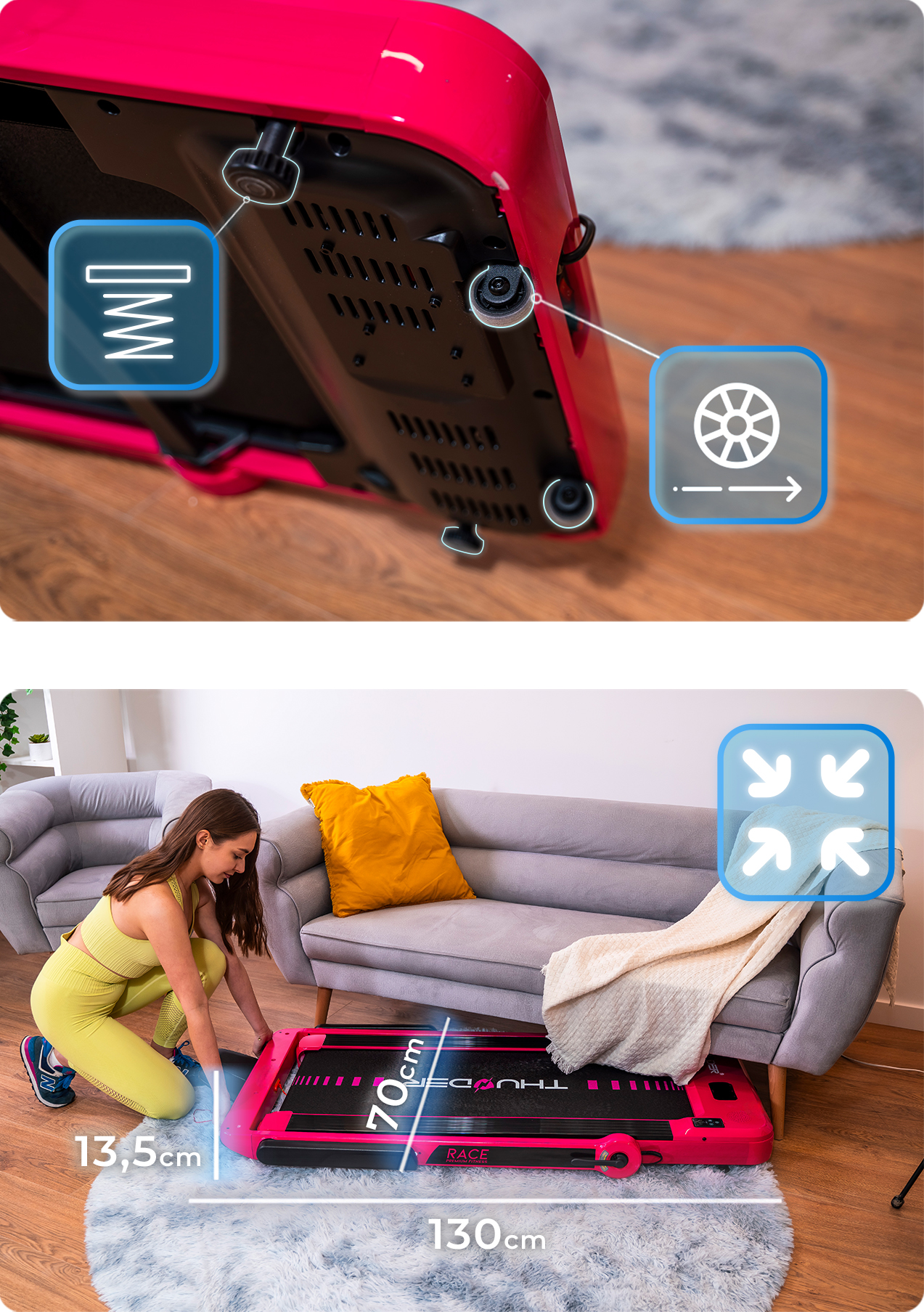 Zbliżenie na pas bieżni i amortyzację