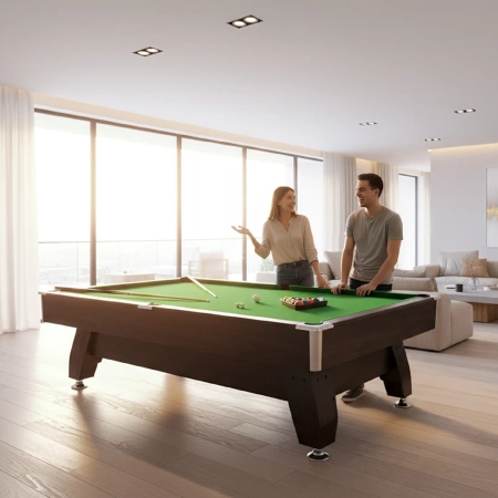 Biliardo stalas THUNDER su oro ritulio/stalo teniso dangčiu 9FT - BOLD-BROWN