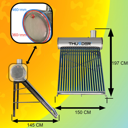 Be slėgio saulės kolektorius THUNDER su rezervuaru 200 L